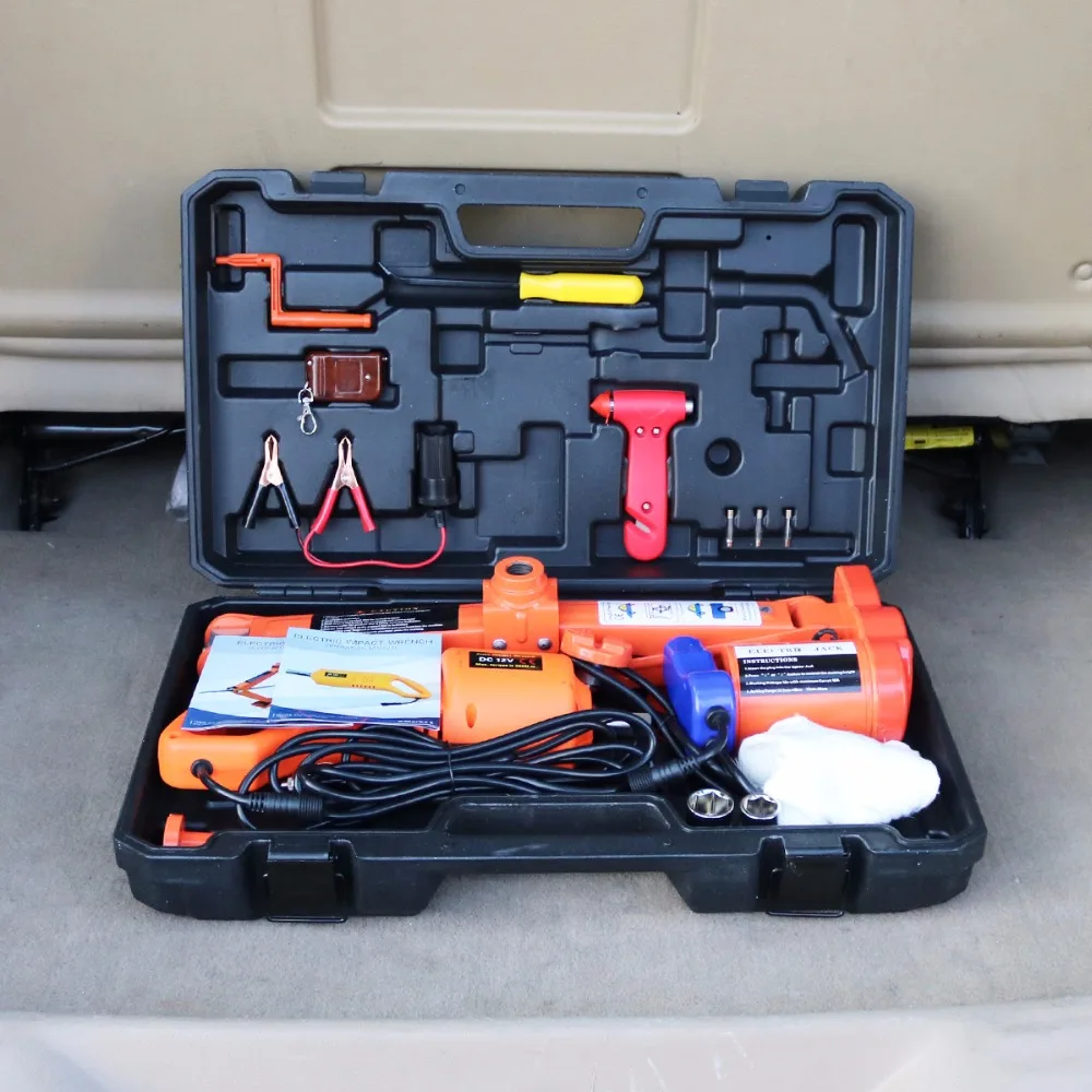 Atlifix Tire Repair DC 12V 5T Auto Electric ScissorJack And Wrench Gun Car Jack Tools Kit Quick Lift manual Car Repair tools kit