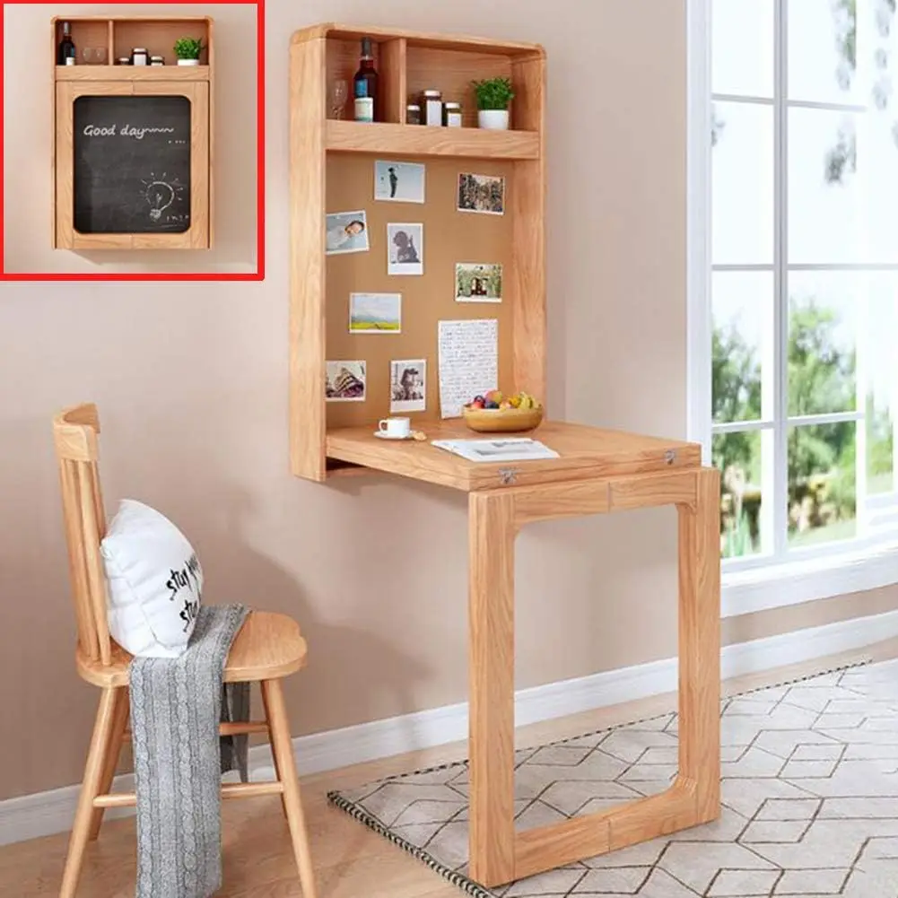 Multi Functional Computer Desk Hanging Dining Table Workbench Folding Convertible Wall Mounted Desk With Storage Rack