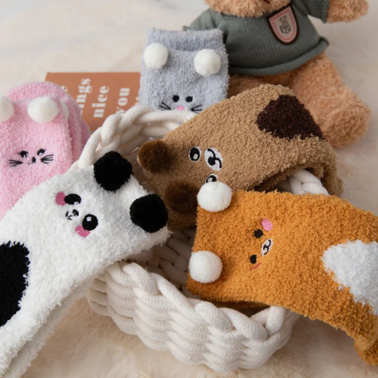 Coral fleece autumn and winter warm socks cartoon floor socks ladies
