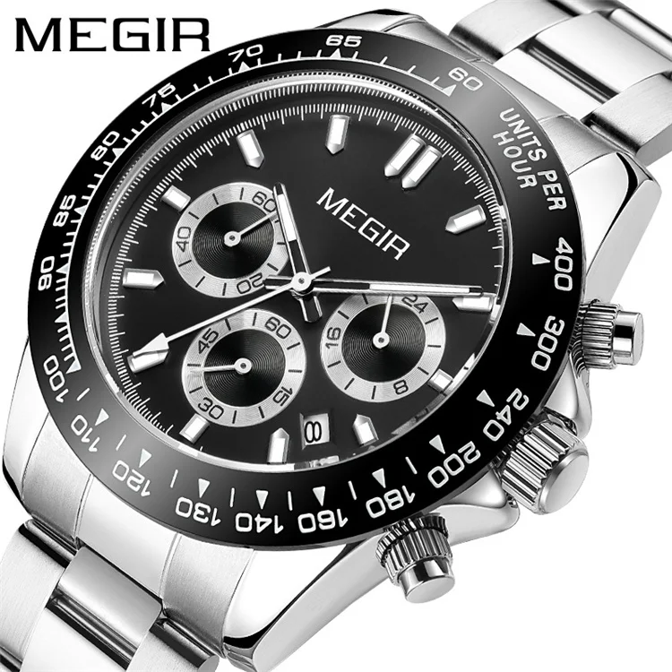 MEGIR Men Stainless Steel Strap Watch Top Brand Luxury Sports Quartz Watches Waterproof Chronograph Wristwatch 8104