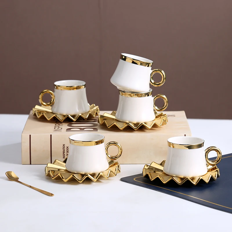 Ceramic Cup Set for Tea& Coffee Espresso Color Gold  Porcelain Turkish Cup and Saucer