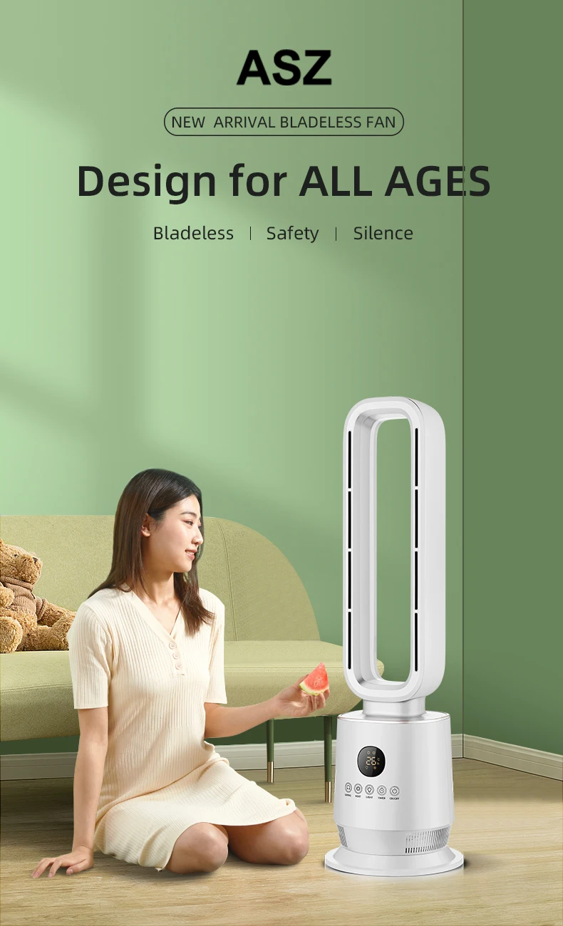 High Quality ABS Plastic  Air Cooling Electric Bladeless Floor Fan with body oscillation and remote