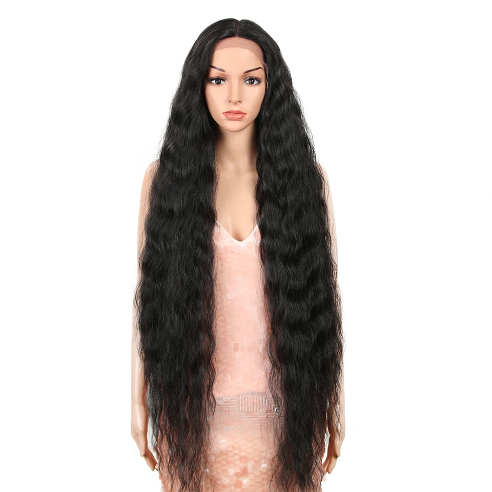 Hot Selling Long Curly 42Inch Blonde Ombre  Lace Front Wig With Baby Hair For Black Women Synthetic Lace Front Wigs