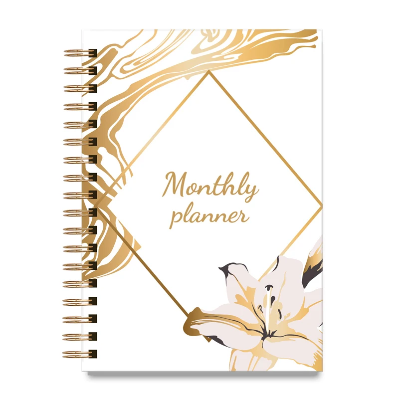 Free Sample 2023 Hard Cover Diary Gold Spiral Binding Hardcover Notebook Planning Planner Book
