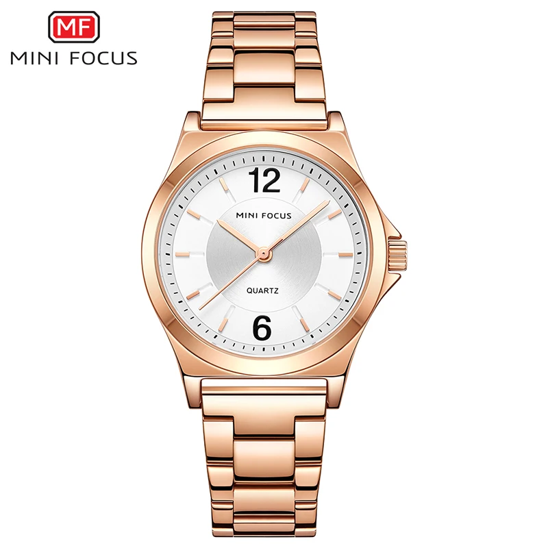 MINI FOCUS 0308L Women Simple  Watches Luxury  Rose Gold Stainless Steel Quartz Watch Woman Ladies Fashion Waterproof Wristwatch