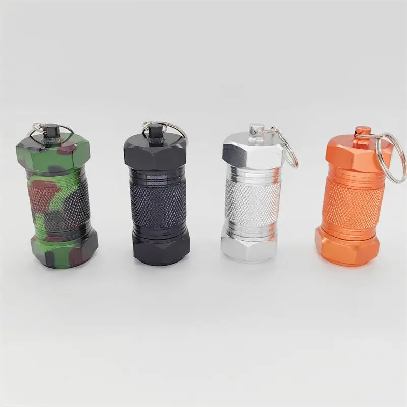 -JKYP-006  aluminum  capsule shaped pill box waterproof travel round designer keychain mini pill