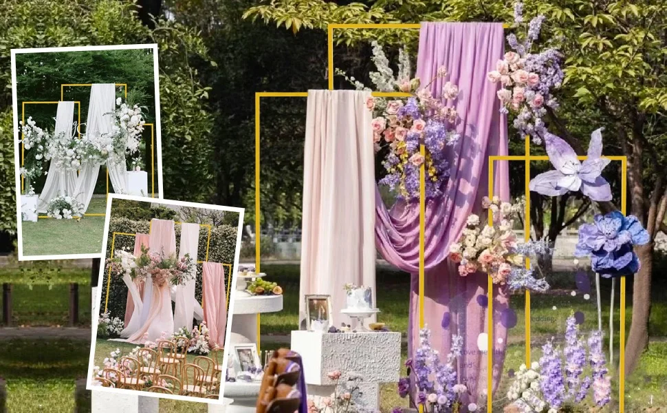 Gold metal rectangular wedding arch backdrop stand for Ceremony Party Birthday Baby Shower Anniversary Balloon Decoration