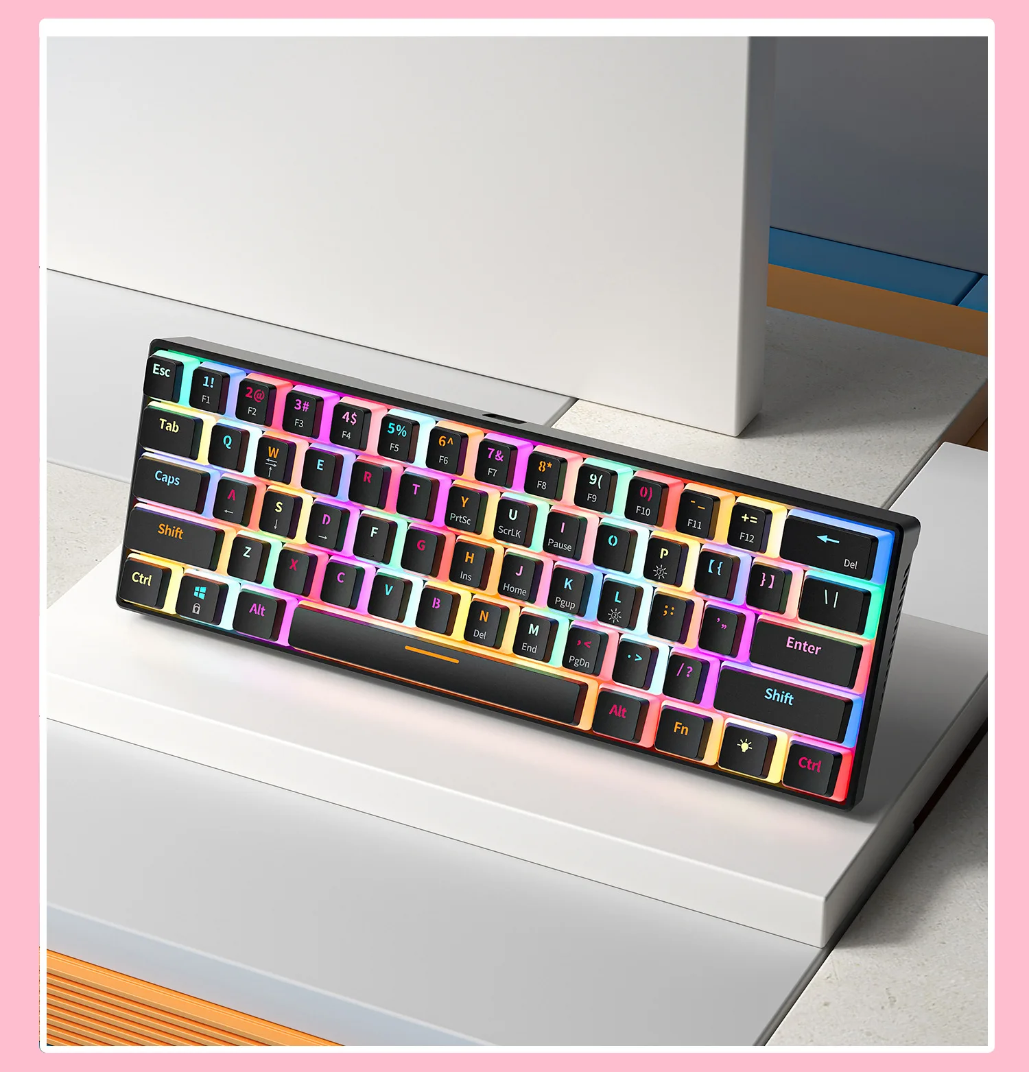 60% Keyboard Rgb Pbt 61 Keykaps Computer Gaming Hot Swap Mechanical Keyboard