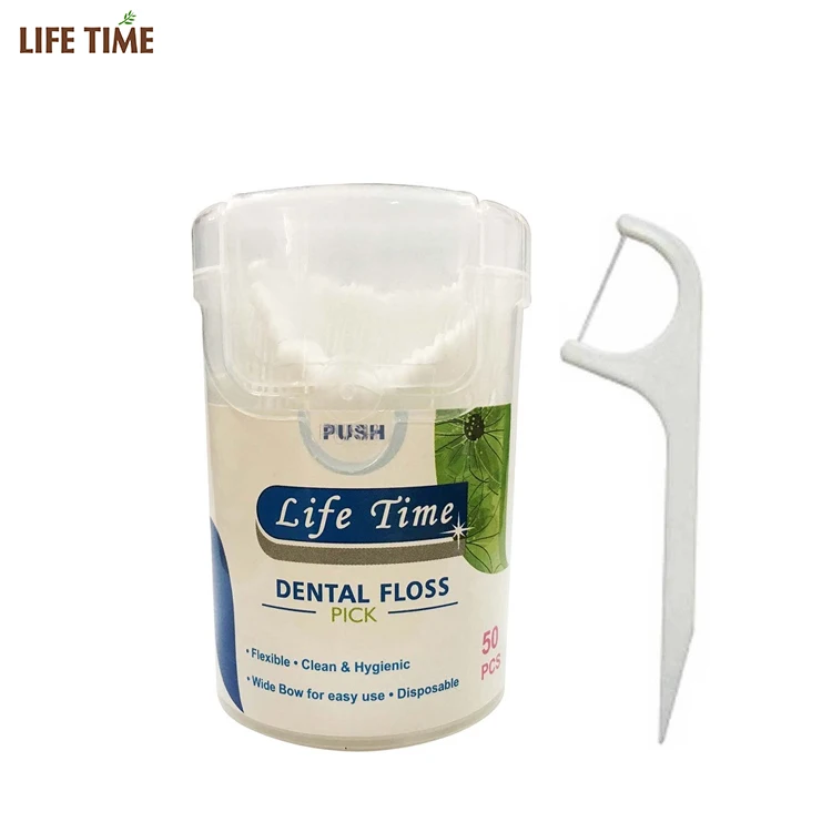 Tin box dental floss pick good quality easy carry plastic toothpicks with thread