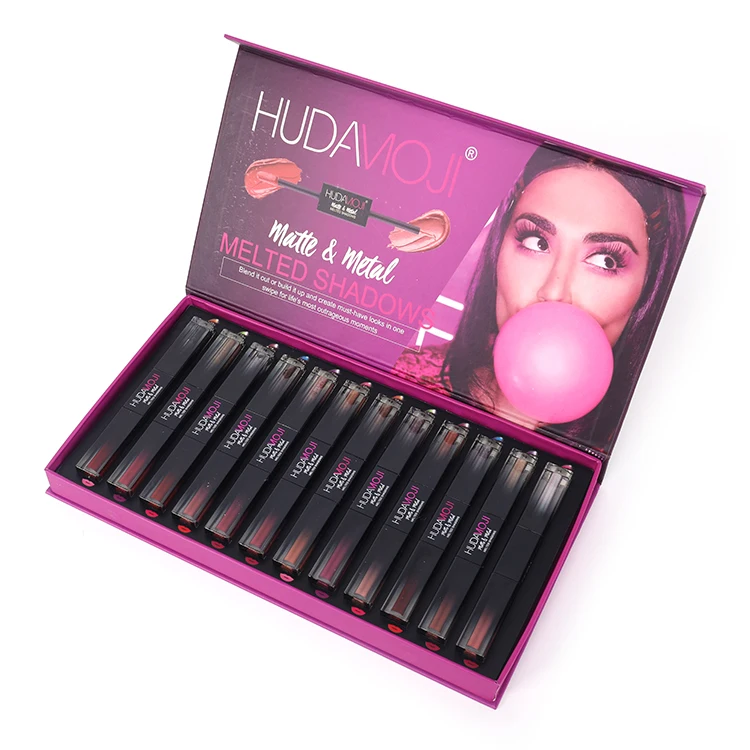 
 wholesale or private label Makeup Double-headed magic wand liquid eye shadow does not fade lip gloss lip glaze set  