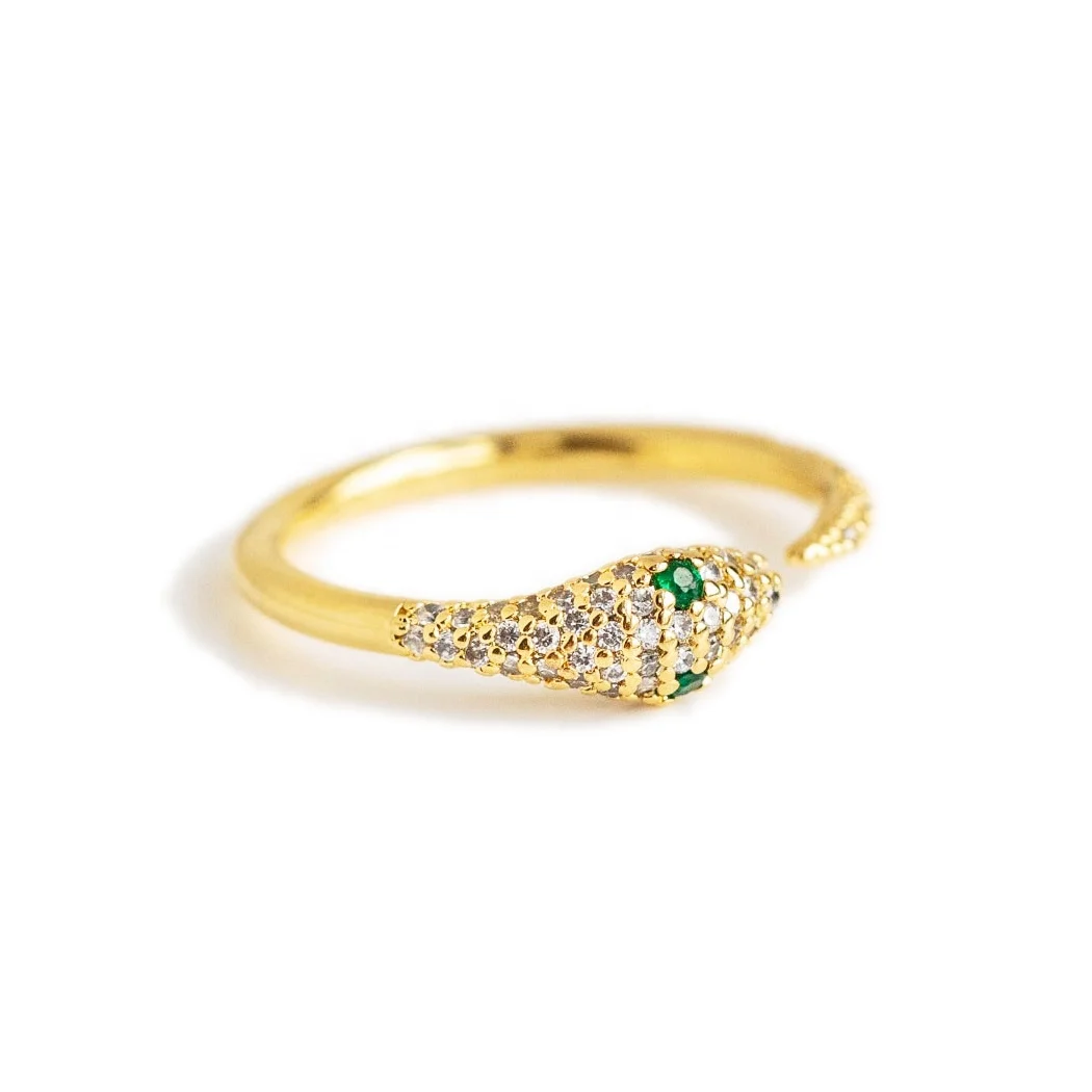 OEM ODM Custom Fine Jewellery 925 Sterling Silver Yellow Gold Plated Luxury 5A Cubic Zirconia Snake Open Ring