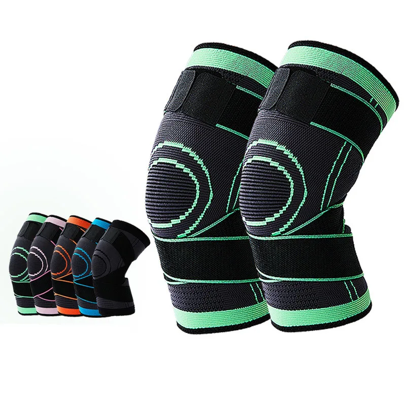 Factory Adjustable 3D Nylon Elastic Sport Run Pain Knitted Support Protector Compression Sleeve Pad Knee Brace with Strap Belt