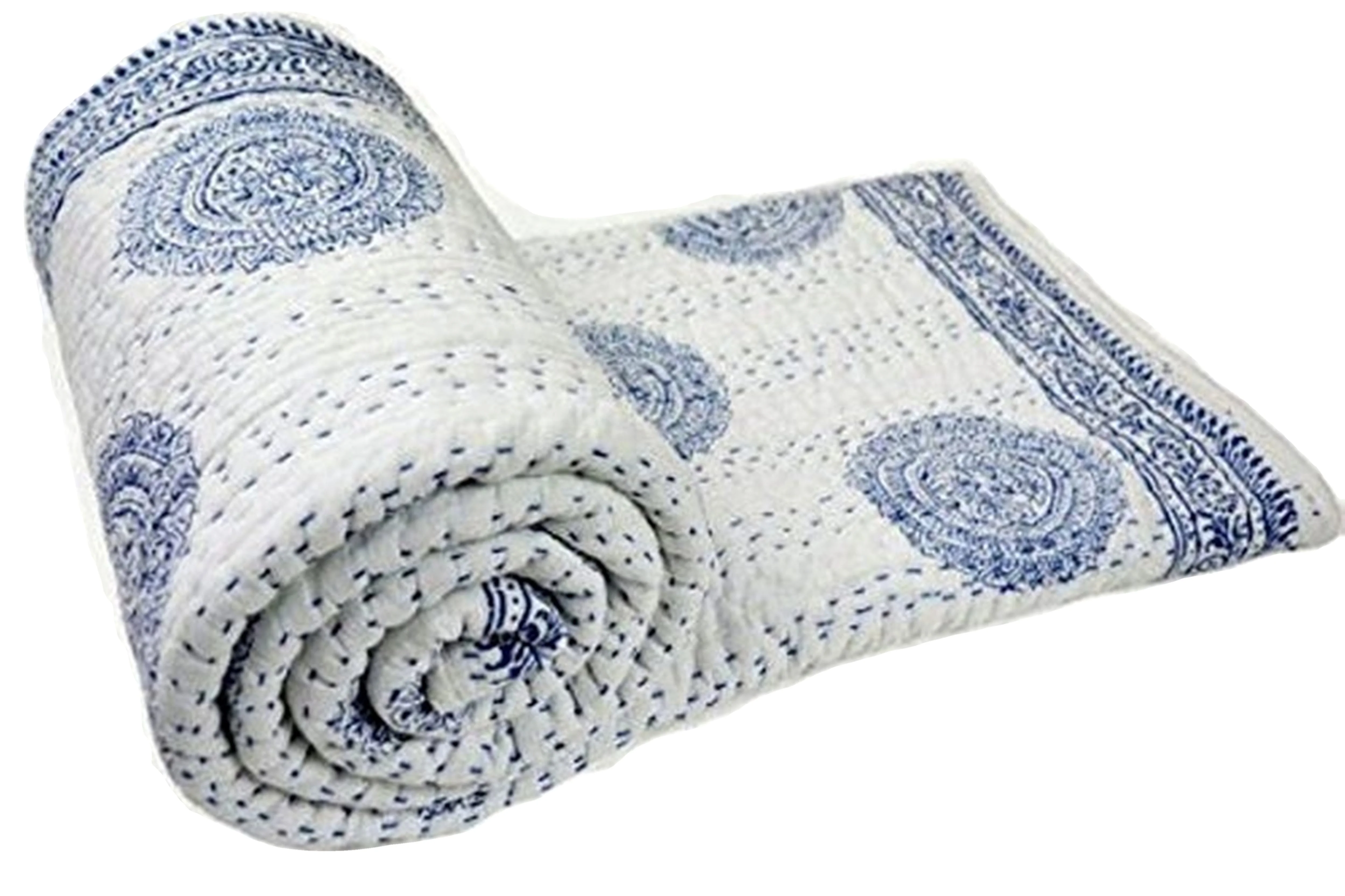 Polka Dot Print Kantha Quilt Indian Handmade Cotton Kantha Quilt Throw Living Reversible Kantha Bedspread Hand Block Print Quilt