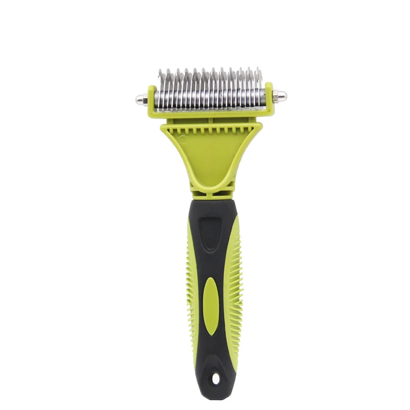 2021 double side threaded handle self clean pet brush comb grooming  pet hair remover brush