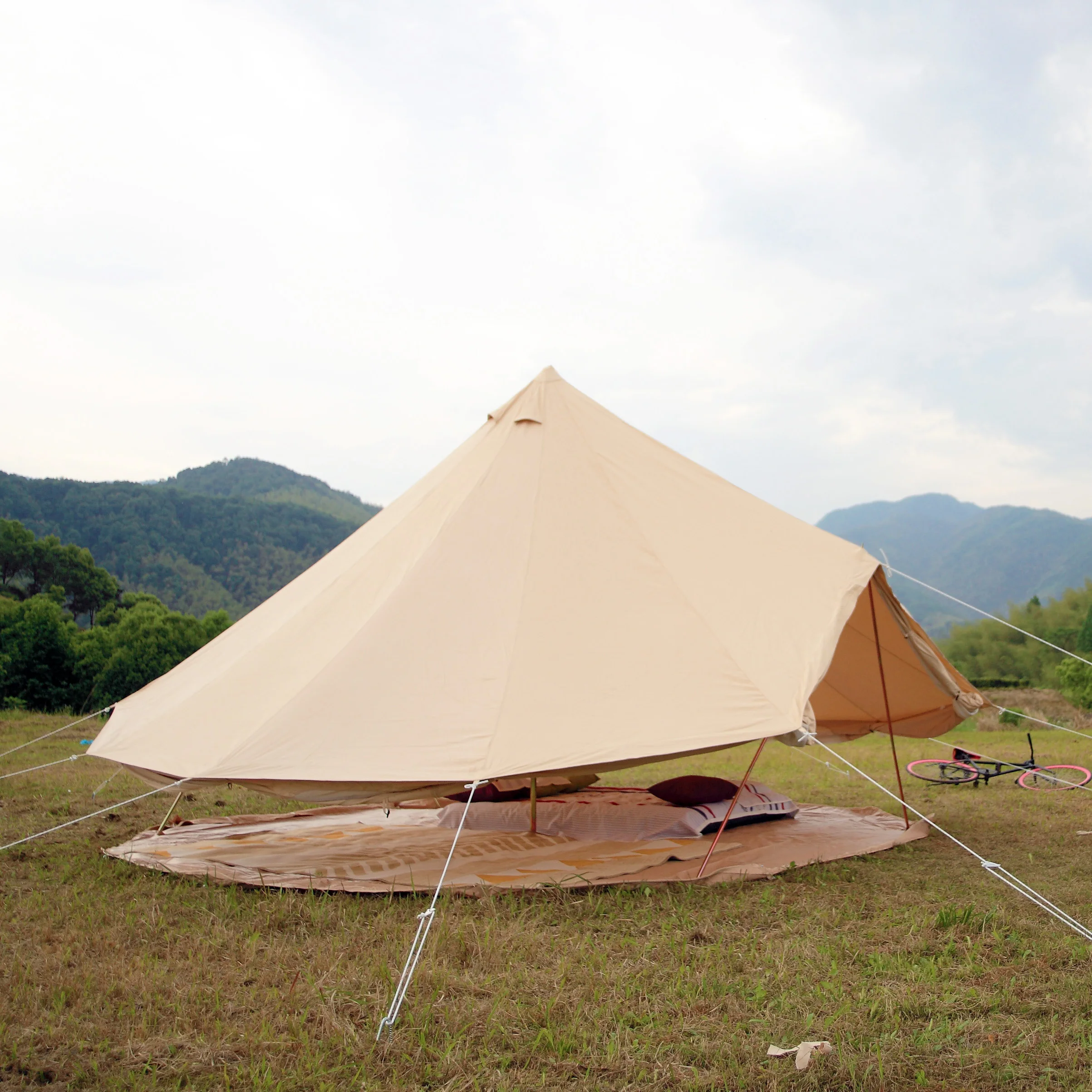 5M 15 person double doors cotton canvas bell tent ground sheet outdoor camping house luxury tent