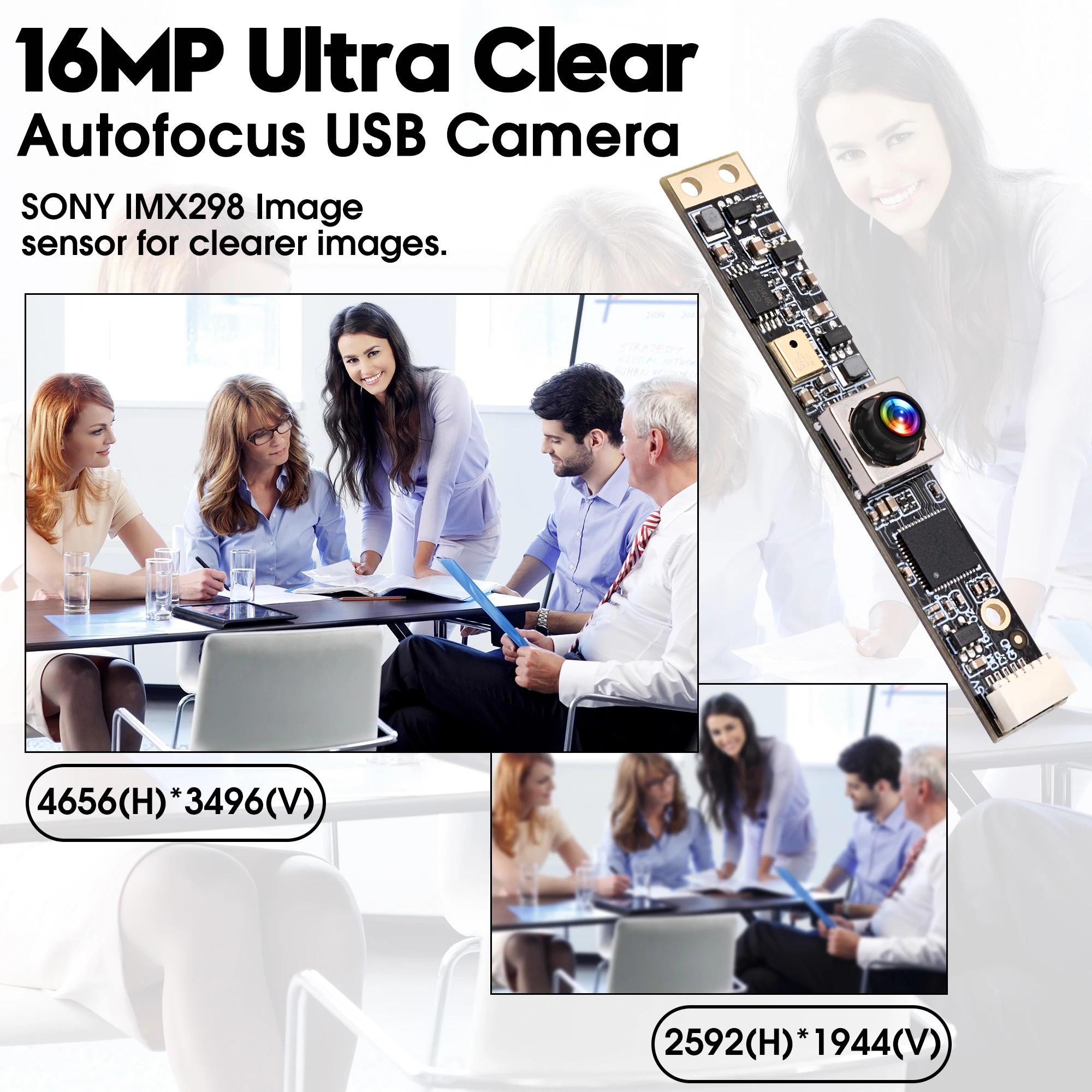 16MP USB Camera Module Wide Angle Auto Focus Mini UVC Industrial Webcam Board With Digital Audio Microphone for Document Scan