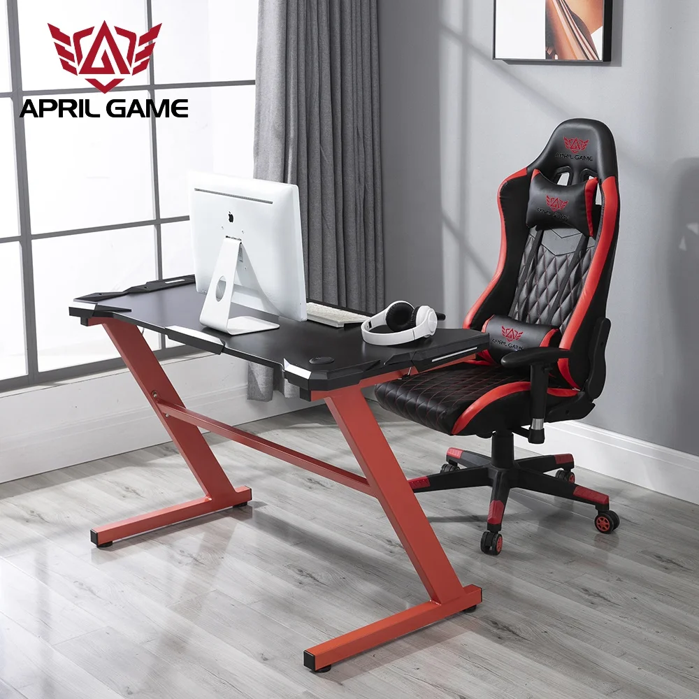 April Game Y-GD27 MDF Steel Home Office Laptop Desk Computer Gaming Desk Red with ABS Protector