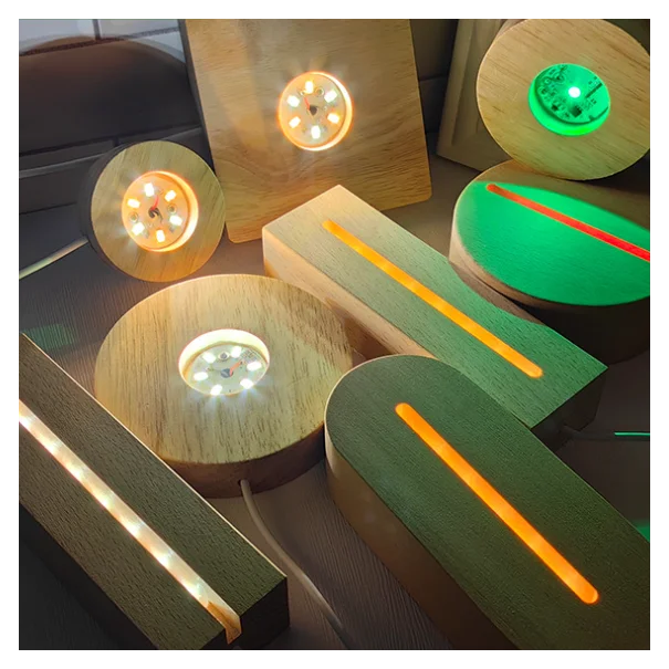 smart colorful night light wooden base for  kids bedroom touch switch built in battery wooden lamp led mood lamp