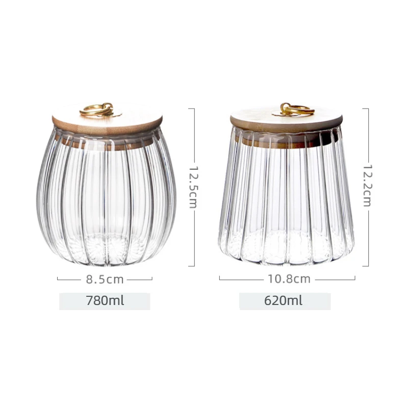 handle lid pumpkin design Glass Storage Wooden Lid Candy Jar High Borosilicate Glass Storage Tank Portable Food Container