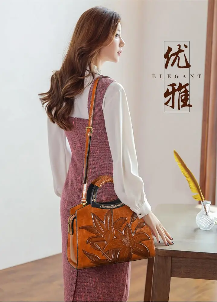 JIANUO hot selling women high quality leather handbags most popular embossed handbags