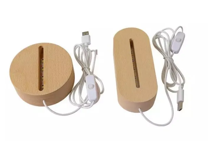 Деревянная Ночная Светодиодная лампа с Usb-портом прямоугольный Овальный круглый светодиодный светильник основание для дисплея деревянное акрилового 3d