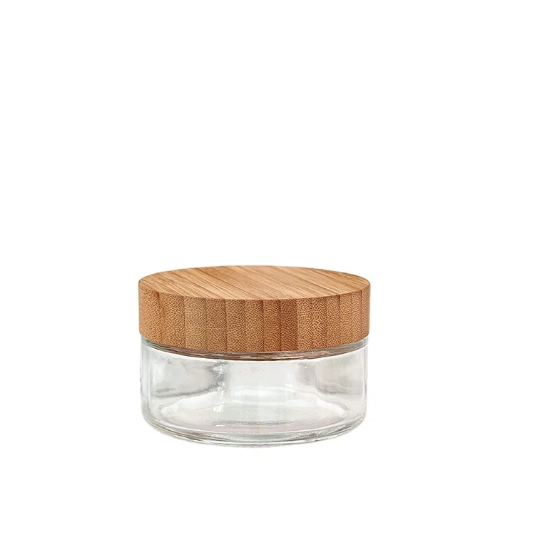 150ml 200ml 250ml Body Lotion Glass Jar with Bamboo Lid and Wood Id