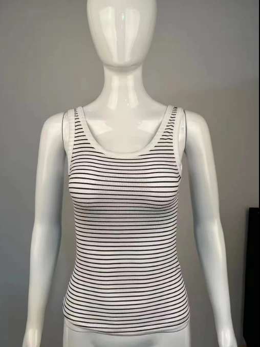 Slim Fit Rib Knit Striped Tank Top Wholesale Sleeveless Vest by OEM Custom Cheap Tank Top