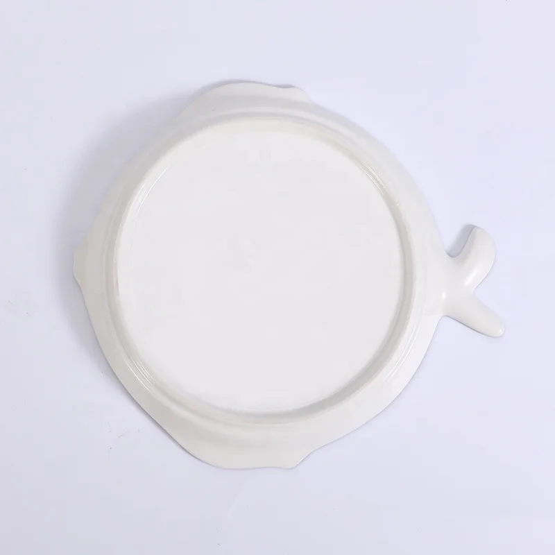 Tivray Custom Fish Shape Design White Large Porcelain Bowl With Wooden Tray Factory Best Seller Fish Bowl for Salad