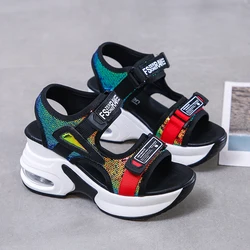 2020 Summer Chunky Sandals Women Wedge High Heels Shoes Female Buckle Platform Leather Casual Summer Women Fashion Sandals