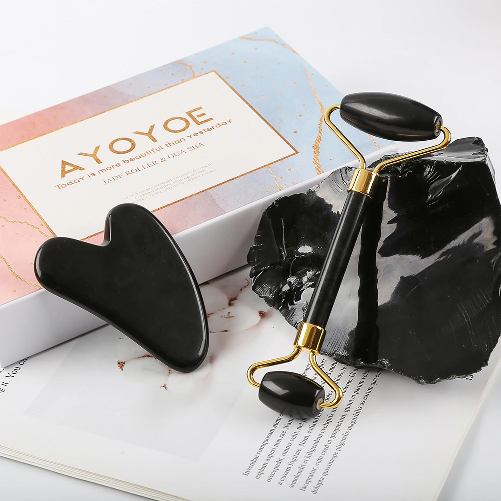 Amazon 100% Natural Jade Roller Heart Shape Gua Sha Massager Jade Facial Roller And Gua Sha Set