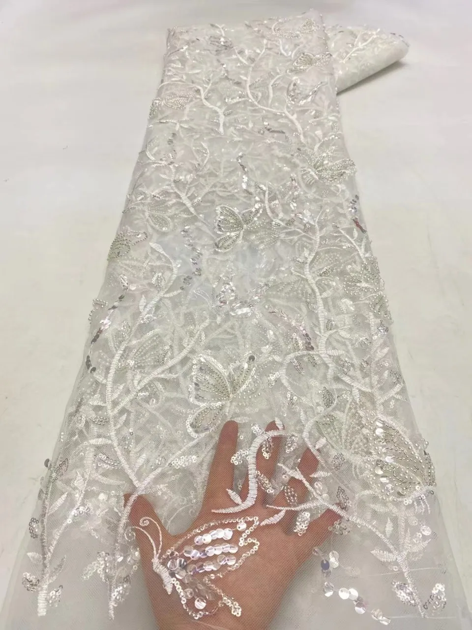 Handmade 2022 colorful wedding lace fabric 3d butterfly beaded embroidered by yards