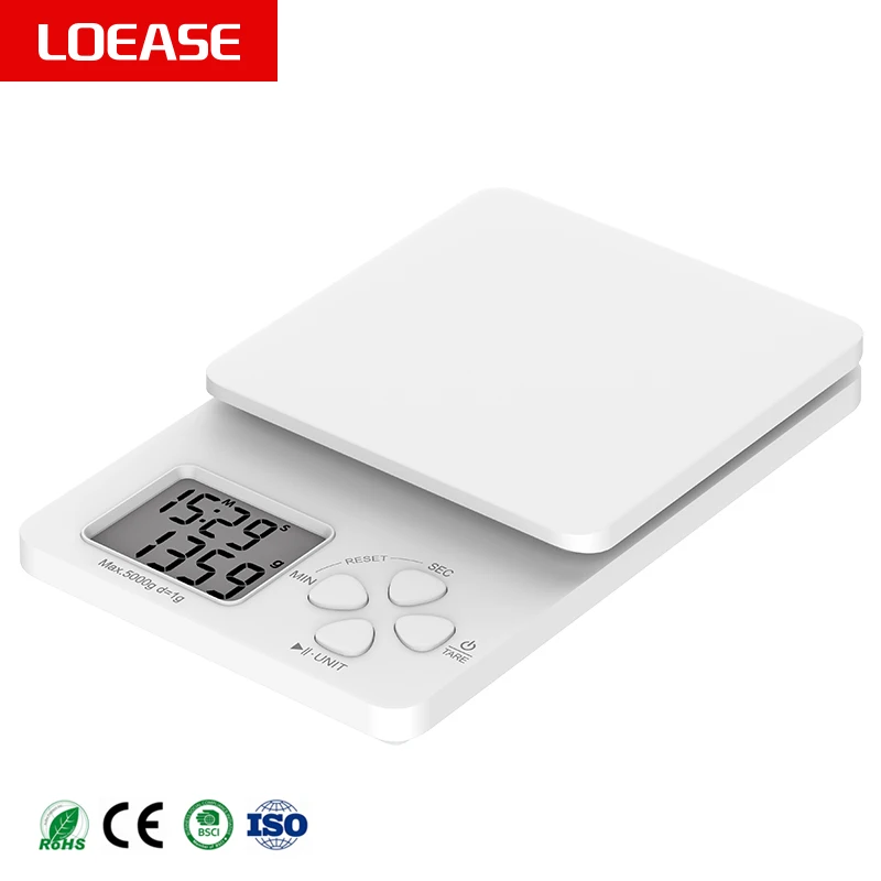 loease Guangdong zhongshan Custom plastic surface 5kg or 3kg or 1kg food  model K77 white color kitchen scale nutrit