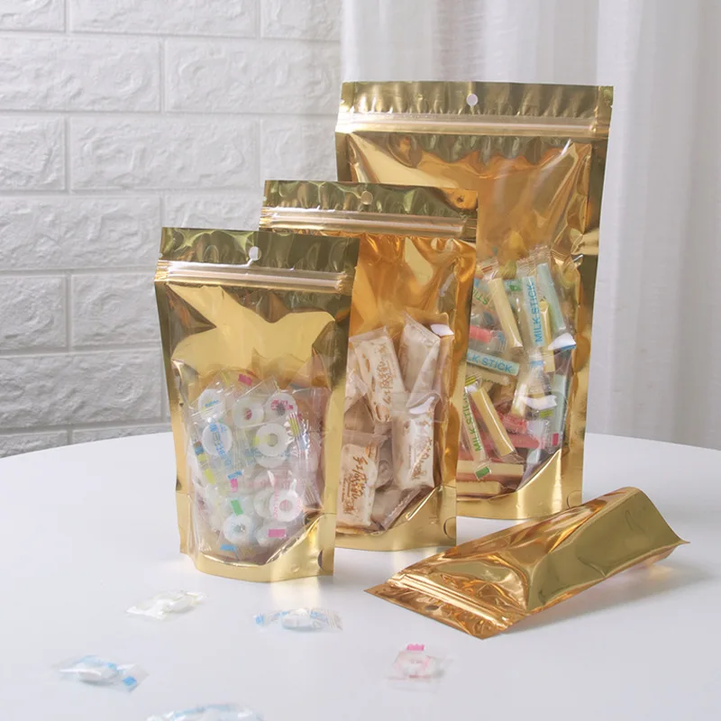 Stock Wholesale resealable use of gold translucent self-zipper food storage dry longan raisin zipper bag