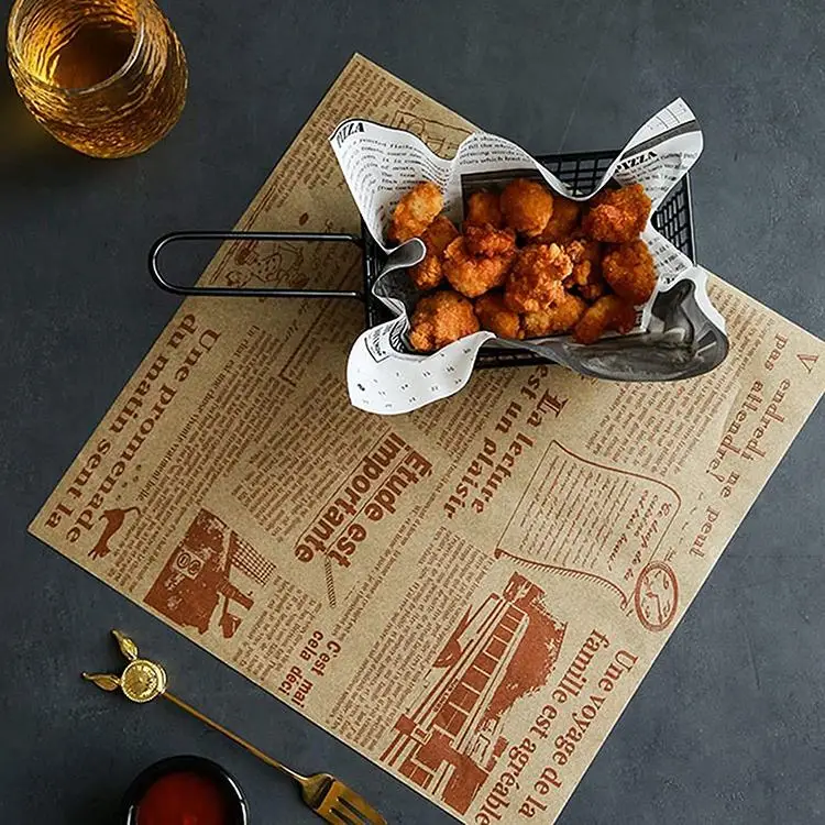 Low Price Sandwich Patty Burger Cooked Food Oil-proof Wrapping Paper News Paper Style Food Wrap Tissue Paper With Custom Logo