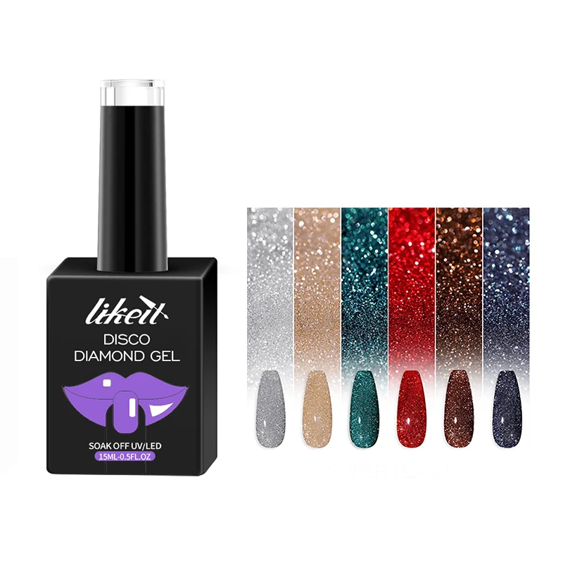 Likeit 15ml Flash Shiny Disco Gel Soak off Diamond Reflective Glitter Gel Polish For Manicure Nail Art UV Nail Gel