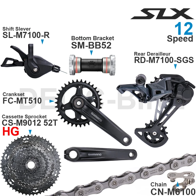 SHIMANO SLX M7100 1x12 Speed Groupset with Shifter Rear Derailleur CRANKSET CN-M6100 Chain and SUGEK Cassette Sprocket 50T/52T