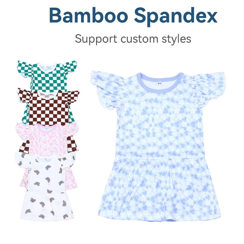 Hongbo OEM/ODM Baby Skirts Floral Short sleeved Infant Skirts Romper Bamboo Spandex Baby Dresses for girls
