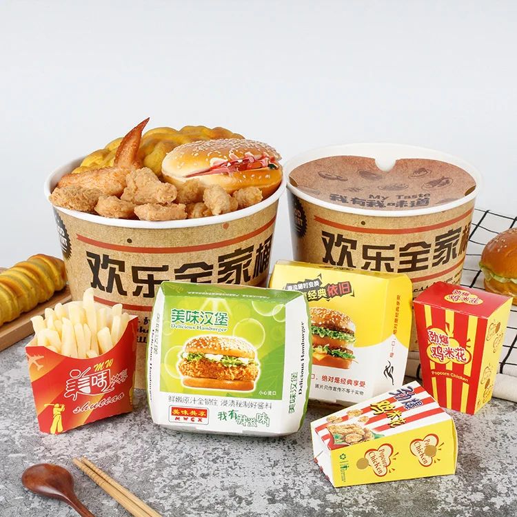 New design top selling white paper fried chicken packing box with custom chicken buckets printed take out food packaging