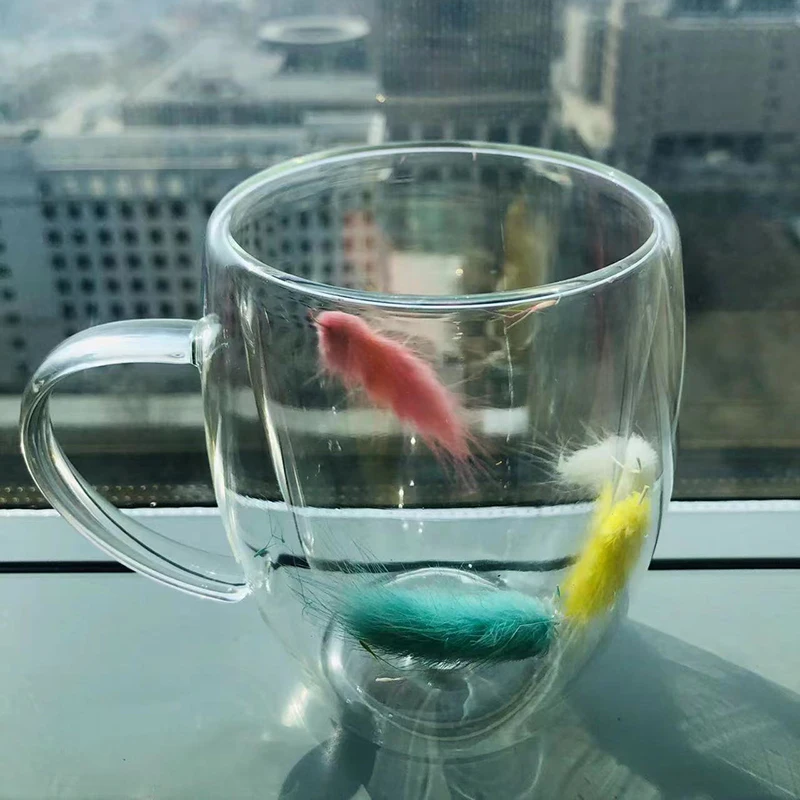 Custom Logo Heat Cold Resistant Borosilicate creative dry flower double wall glass mug cup