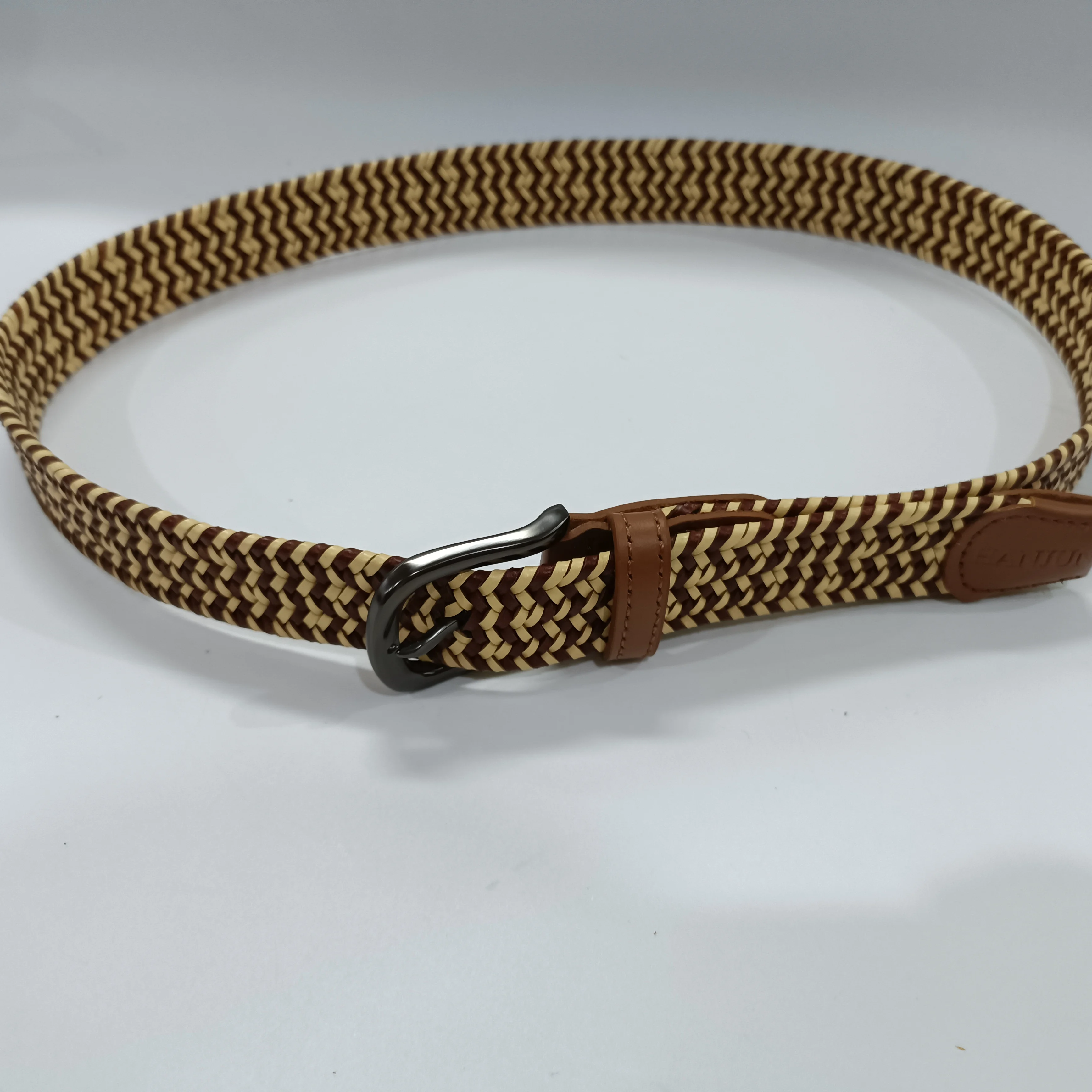 Factory Hot Sale Custom Woven Man Women Elastic Adjustable Bonded Leather Belts with split leather