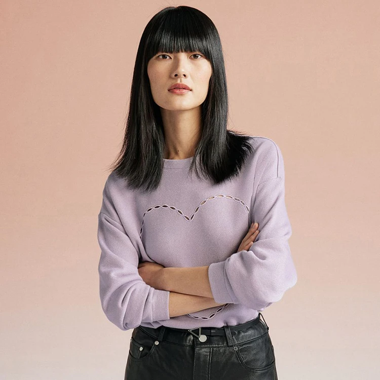 factory customized 100% cotton hoodie acid washed vintage lavender distressed crewneck sweatshirt for women unisex