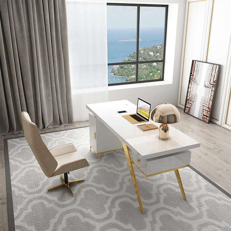 Modern Office Desk Steel Working Table Marble Stone Study Desk