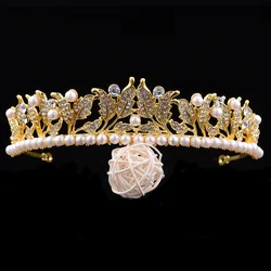 ZHG1067 Wholesale Fashion Leaves Princess Crown Bridal Rhinestones Pearls Crown Bridal Headpieces