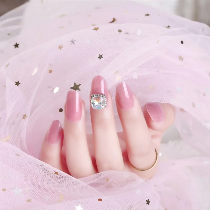 24 Pcs Nail Art Decoration Press On Gel Nail Stickers Diamonds False Nails Artificial