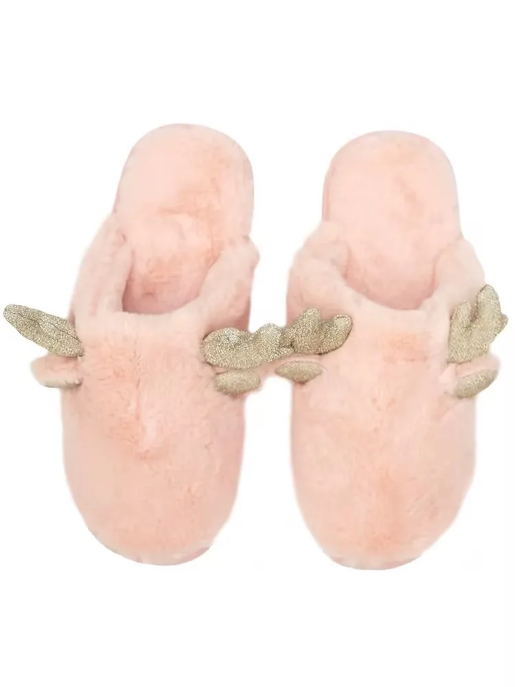 Wholesale Cute Cotton Slippers Antler Design Durable Plush Bedroom Warm Home Shoes Men Women Anti Slippers Autumn Season