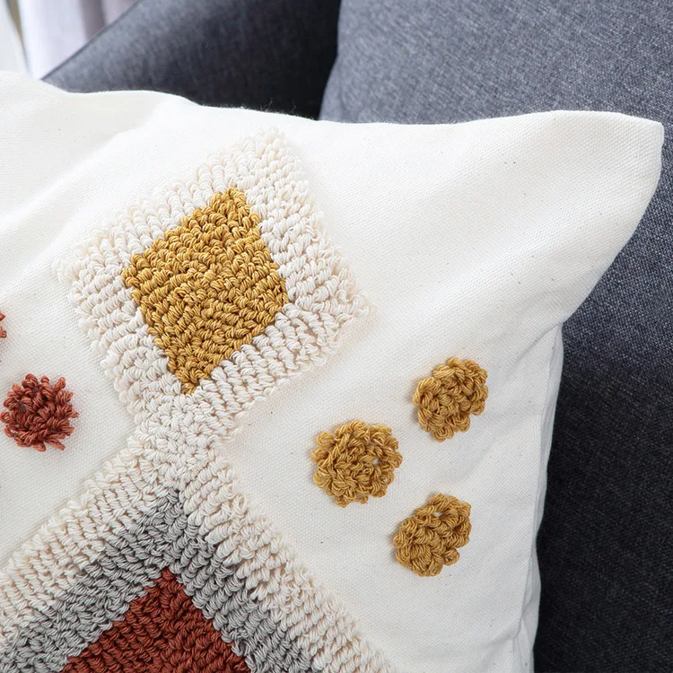 Cotton Pillow Cases Tufted Embroidery Embroidered Cushion Cover Boho Pillow Cushion Covers Coussin Decorative Home For Sofa