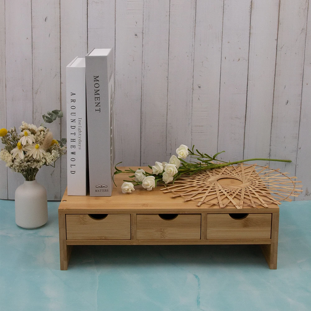 Natural Bamboo Wooden Storage  Home Desk organizer with  Drawers furniture wooden bamboo boxes Natural waterproof bamboo box