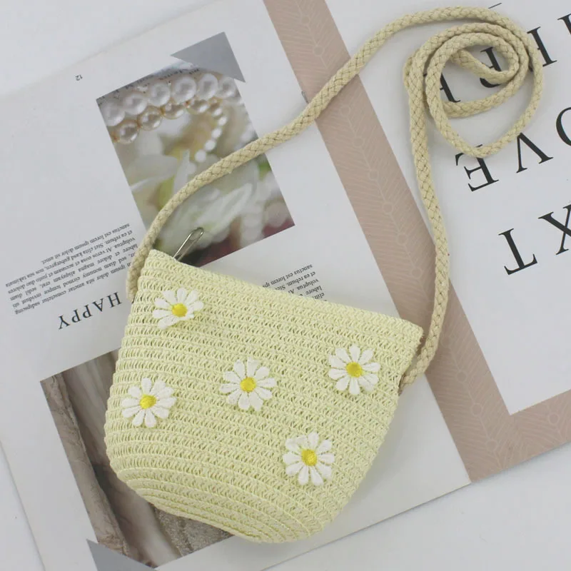 2023 new summer mini cute kids small packet wheat straw woven straw bag beach change crossbody bag wholesale