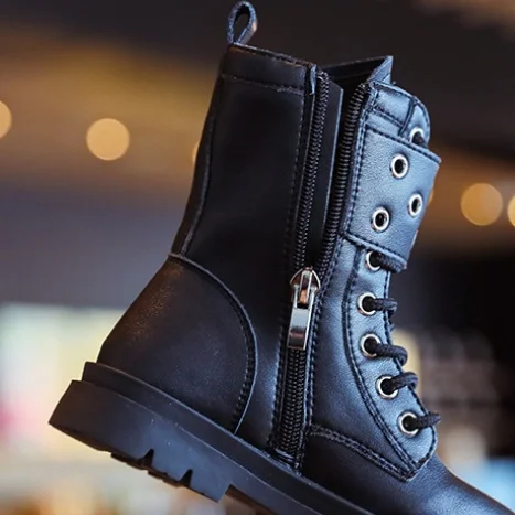 Black Boots For Girls Spring And Autumn Children Fashion Leather Boots New Style Knee-Length Boots Casual Shoes