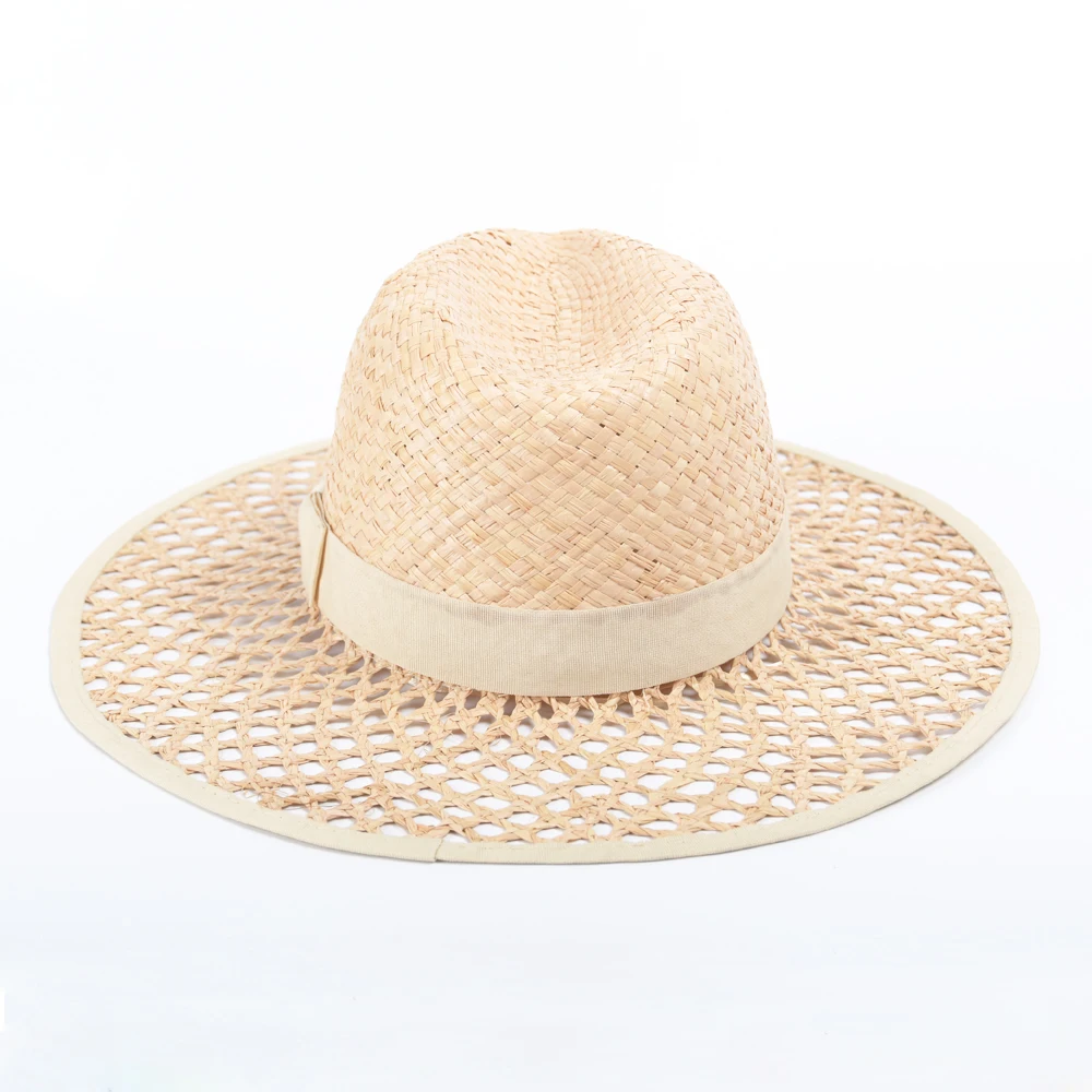 Wholesale Summer Women Beach Handmade Premium Superior Jazz Hat Quality Hollow Out Raffia Straw Panama Hat For Women